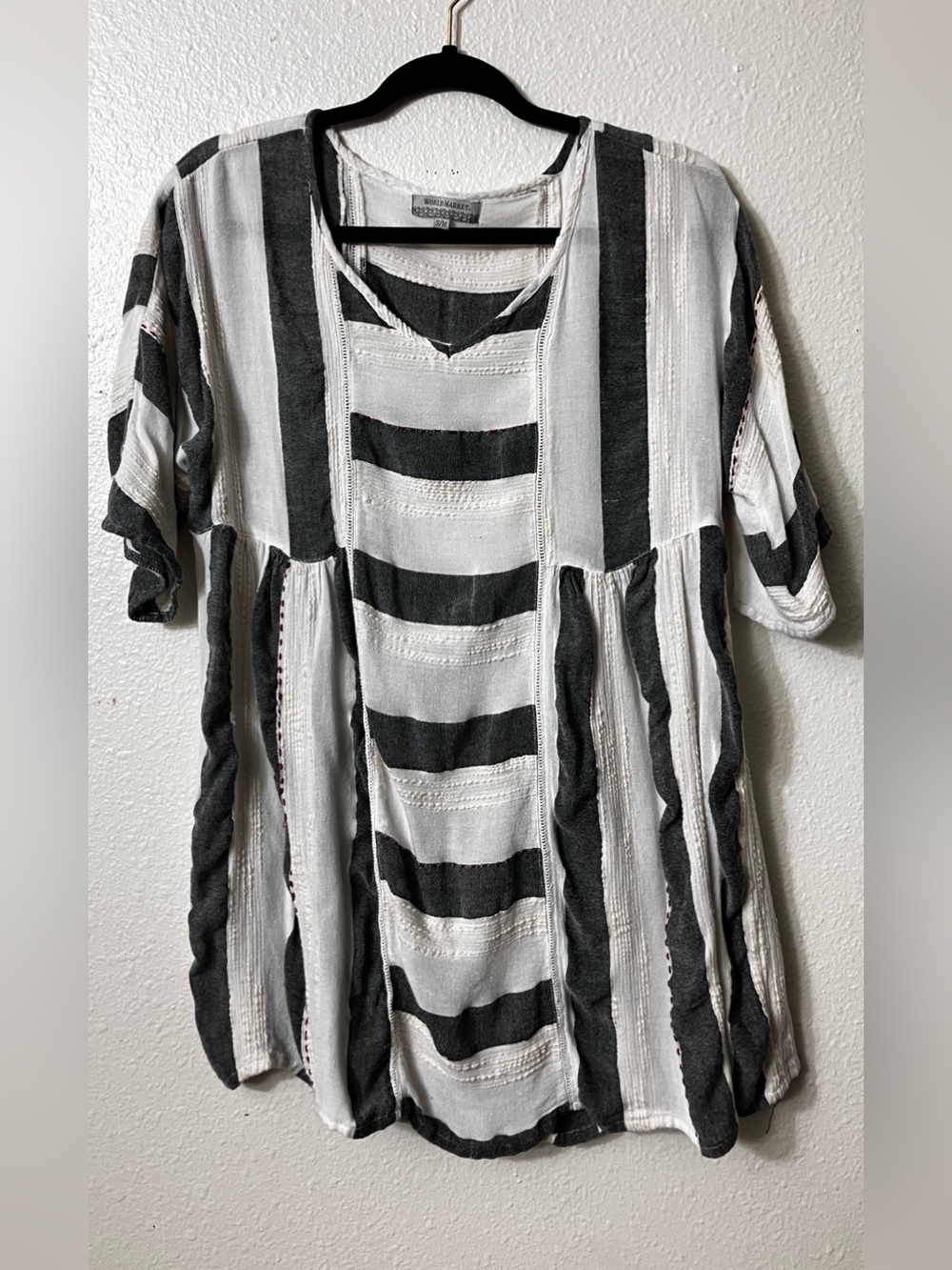 Cost Plus World Market Black and White Striped Tunic Top